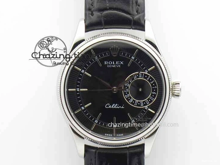1223 Cellini Date VF Best Edition SS Black Dial Stick Markers On Black Leather Strap A Lightweight 3725
